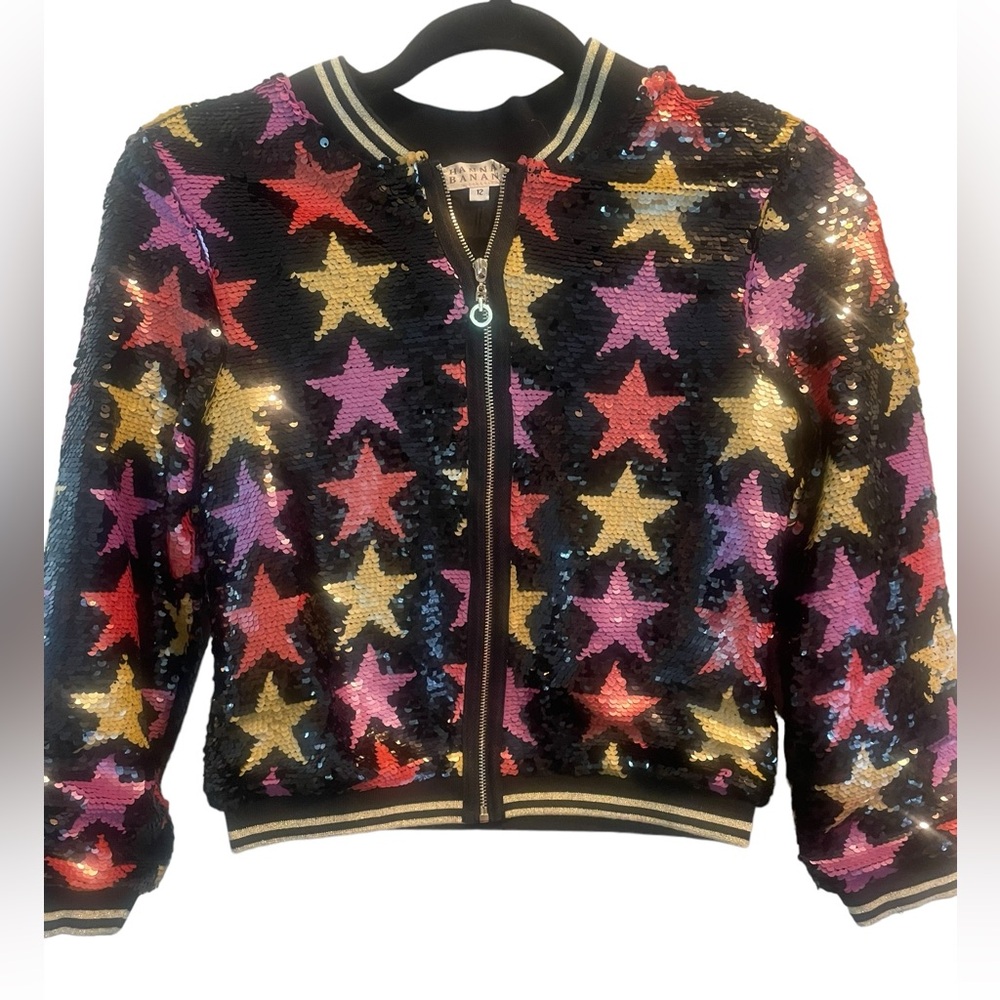 Hannah Banana Colorful Star Sequins Bomber Jacket Size 12 NWT